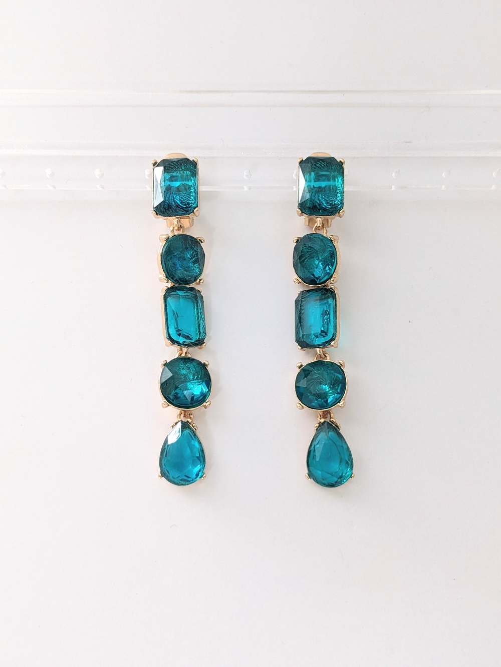 Teal Crystal Drop Linear Earrings - Women Jewelry
